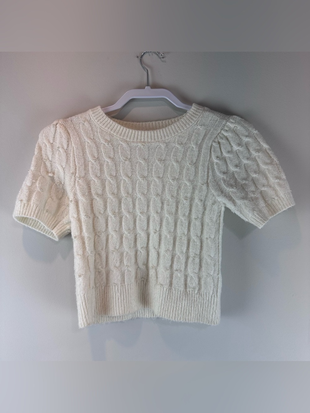 Copper Key Girl’s White Pearl Short Sleeve Preppy Fall Winter Sweater Top Large
